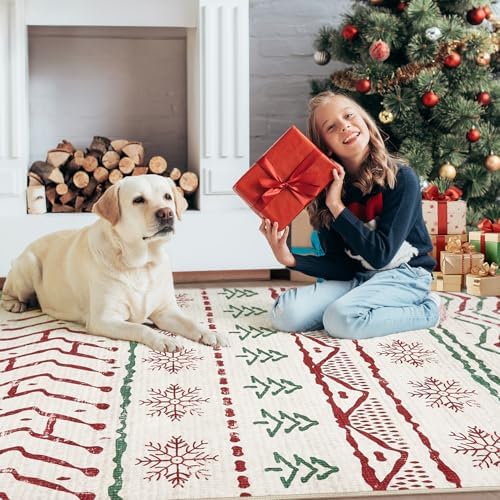 Nakagishi Christmas Rugs: 5x7 Washable Abstract Large Neutral Soft Rug Stain Resistant Modern Indoor Floor Non-Slip Carpet for Bedroom Nursery Kids Playroom Office Dining Room Dorm - Image 6