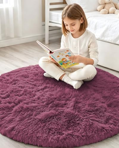 Smiry Round Area Rugs for Living Room Bedroom 2x2 ft, Fluffy Carpet - Image 6