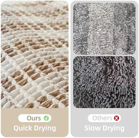 TYUU Waffle Bath Mat, Boho Bathroom Rugs Non Slip, 48x24 Khaki & White - Image 6