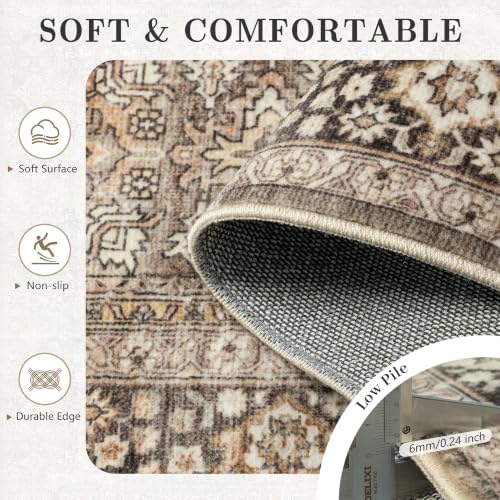 6x9 Area Rugs - Washable Vintage Retro Living Room Rug, Soft Ultra Thin Non Slip Low Pile Traditional Distressed Boho Carpet for Bedroom Dining Room Nursery Home Office, Beige & Terracotta - Image 7