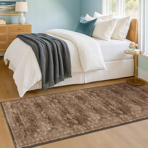 Brown Boho Washable 2x7 Runner Rugs for Hallway Kitchen Bedroom Beside Laundry Room Bathroom Rug, Pet & Kids Friendly, Non Slip Low Pile Stain Resistant Soft Faux Wool Long Dark Earthy Floor Carpet - Image 6