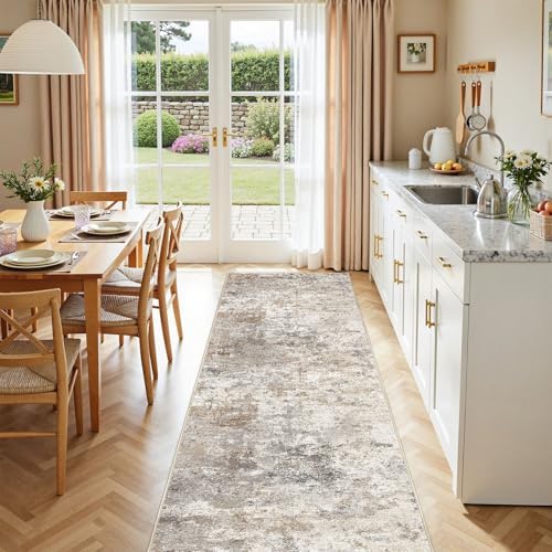 UERMEI 3x10 Washable Runner Rug for Hallway, Non Slip Low Pile Kitchen Carpet, Neutral Modern Abstract Indoor Floor Mat for Entryway Laundry, Kid & Pet Safe High Traffic Area, Brown Grey - Image 6