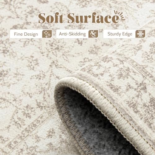 Living Room Rugs 8x10: Washable Moroccan Geometric Boho Rug Farmhouse Non Slip Stain Resistant Large Rug Low Pile Soft Carpet for Bedroom Dining Room Children Room (Beige Floral,8'x10') - Image 6