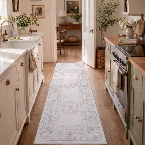Wonnitar Pink Bow Runner Rug, 2'6" x 8' Washable Hallway Runner, Ultra-Thin Non Slip Soft Floral Carpet for Bedroom Nursery Entryway Corridor Laundry Decor, Light Pink - Image 7