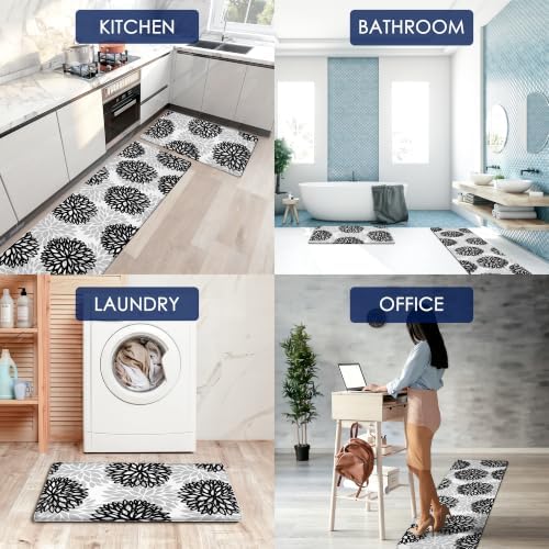 Kitchen Mats Set of 2 Cushioned Anti Fatigue Kitchen Rugs Non Slip Waterproof Runner Memory Foam Kitchen Floor Mat Comfort Standing Mat for Sink, Office, Laundry, Black Gray - Image 6