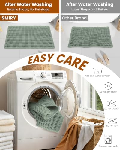 Smiry Waffle Bath Mat 47X24, Extra Soft Absorbent Bathroom Rugs, Sage Green - Image 6
