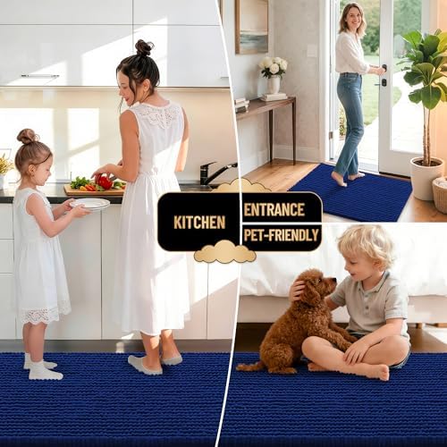 OLANLY Thick Chenille Bathroom Runner Rugs 47x17, Absorbent Bath Mat, Navy - Image 6