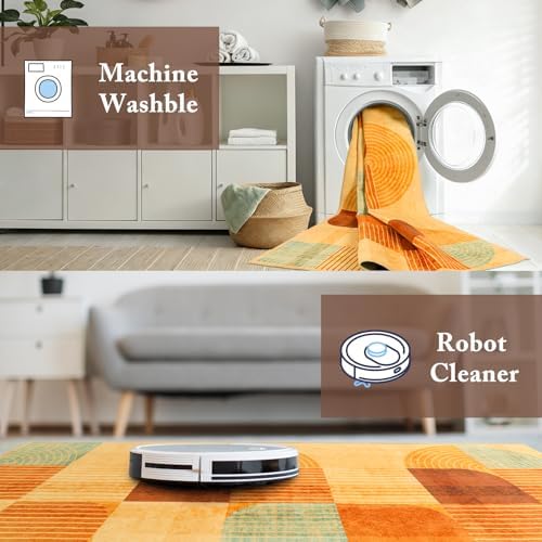 Washable Hallway Runner Rug, Non Slip Kitchen Rugs, Orange 2.7x8 Ft - Image 6