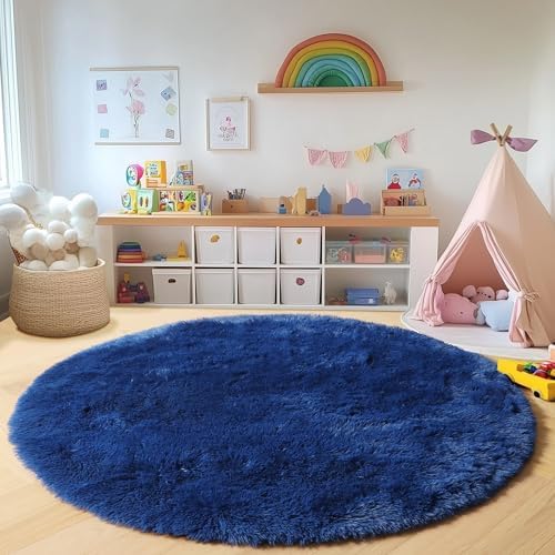 ONASAR Navy Blue Round Rugs 6ft for Living Room Bedroom, Fluffy Circle Area Rug for Kids Girls Boys Teen, Soft Plush Shaggy Carpet for Nursery Dorm Classroom Playroom Home Decor Aesthetic - Image 6