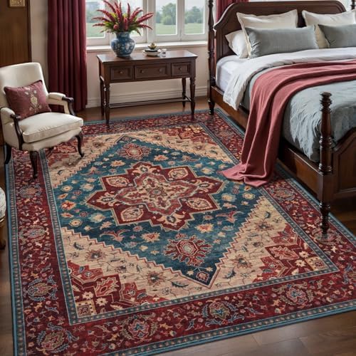 Tangsoo Oriental 3x5 Rugs, Washable Non Slip Accent Rugs for Entryway Red - Image 7