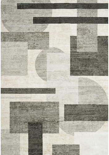 TOPRUUG Area Rug 5x6 Washable: Geometric Non-Slip Low Pile Rugs for Living Room Large Kitchen Bedroom Office - Ultra Soft Modern Aesthetic Home Decor (Beige/Olive Green/Gray, 5X6) - Image 7