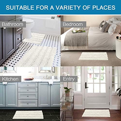 H.VERSAILTEX Bathroom Rugs Bath Rug Set 2 Piece Bathroom Contour Rug Toilet Mat Sets Non Slip Contour Bath Rug Ultra Thick Water Absorbent Striped Bath Mats Washable(20" x 32" Plus 20" x 20" U, Cream) - Image 6