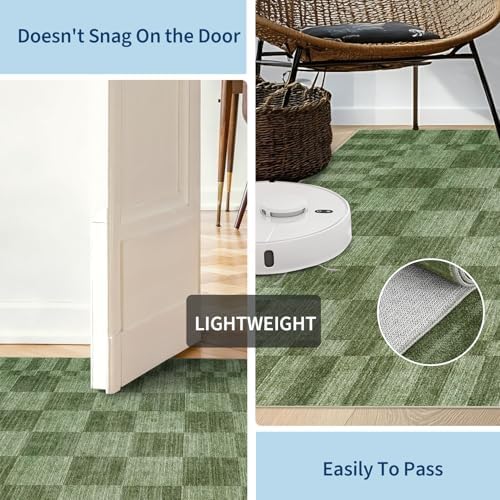 GarveeHome Moss Green Checkered Rug 5x7 Area Rug Washable Geometric 5x7 Rug - Image 7