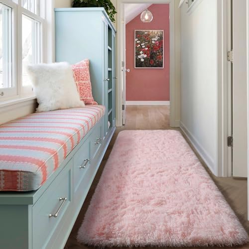 Pink Runner Rugs for Girls Bedroom Living Room, 2x6 Fluffy Bedside Area Rug - Image 6