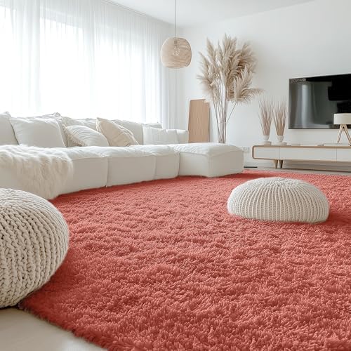 OLANLY 9x12 Machine Washable Large Area Rugs for Living Room, Bedroom, Soft Fluffy Shaggy Bedside Rug, Indoor Floor Carpet for Kids Girls and Boys, Dorms, Nursery, Home Decor, Rust Red - Image 7