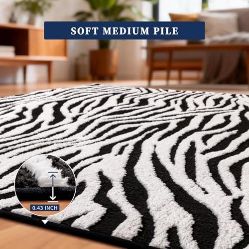 YIHOUSE 5×7 Ft Area Rugs, Black and White Modern Abstract Rug, Washable Plush Soft Zebra Print Carpet, Non-Slip Non-Shedding Rug for Living Room, Bedroom, Playroom, Home Office Decor - Image 7