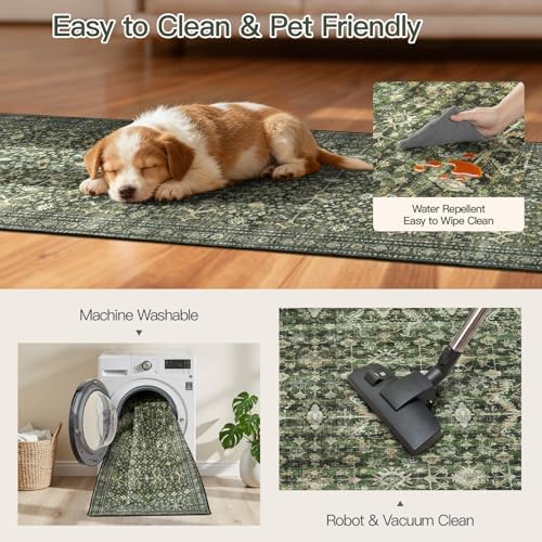 2'6"x14' Area Rugs for Hallways, Green Washable Non-Slip Kitchen Runner Rug - Image 7