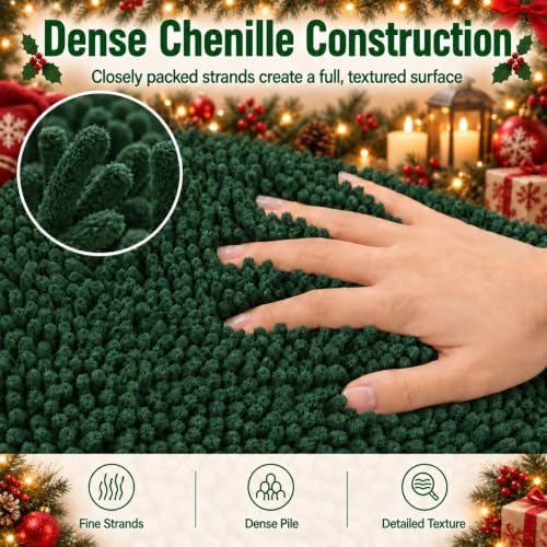 2 Piece Bath Rugs for Bathroom Non Slip - Soft Plush Shaggy Mats Floor, Indoor Entryway Extra Soft Chenille Bath Mat Absorbent Bathroom Rug(Dark Green) - Image 6