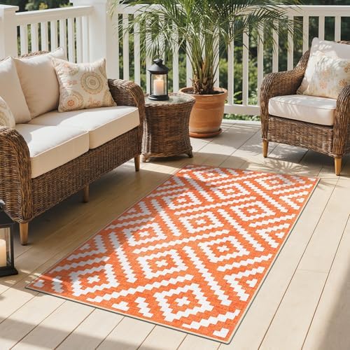GENIMO Fall Decor Outdoor Rug 3'x5' for Porch, Plastic Door Mat Mid Orange - Image 7