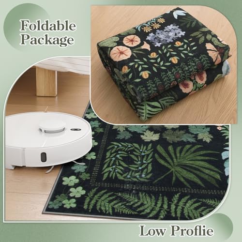 Zealude Floral Boho 3x5 Black Bathroom Entryway Kitchen Rug Non Slip Washable, Botanical Flower Area Rugs for Bedroom, Soft Modern Indoor Throw Carpet for Laundry Living Room Entrance (Black,3 x 5) - Image 6