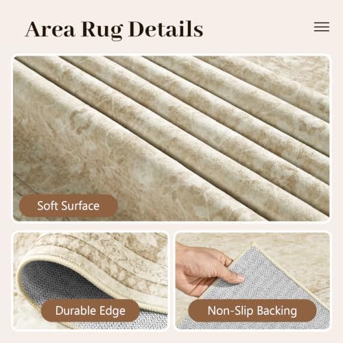 9x12 Ft Extra Large Area Rugs for Living Room, Soft Non-Slip Machine Washable Rug, Vintage Stain Resistant Carpets for Bedroom Nursery Dining Room Home Decor (Beige) - Image 6