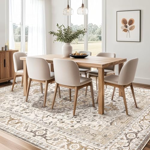 Vintage 10x14 Rugs for Living Room Washable Area Rug Camel/Beige - Image 7