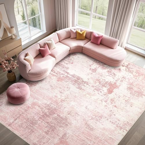 UERMEI 10x12 Area Rug Living Room Rugs - Washable Neutral Modern Abstract Soft Thin Large Rug Indoor Floor No Slip Rug Carpet for Bedroom Under Dining Table Home Office Decor - Pink - Image 6