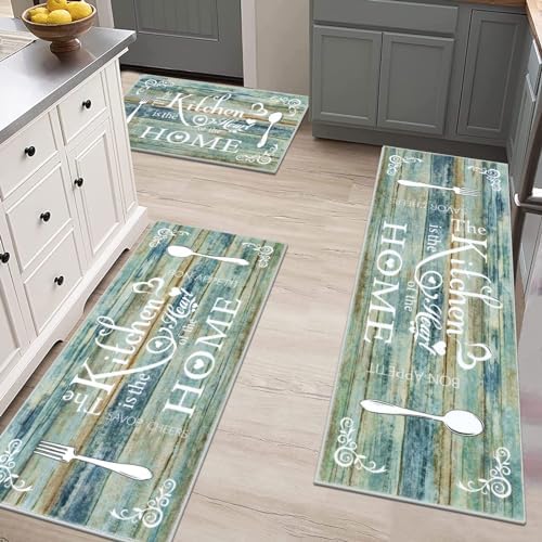 Vaukki Boho Kitchen Rug Sets 3 Piece,Teal Brown Washable Kitchen Floor Mat - Image 6