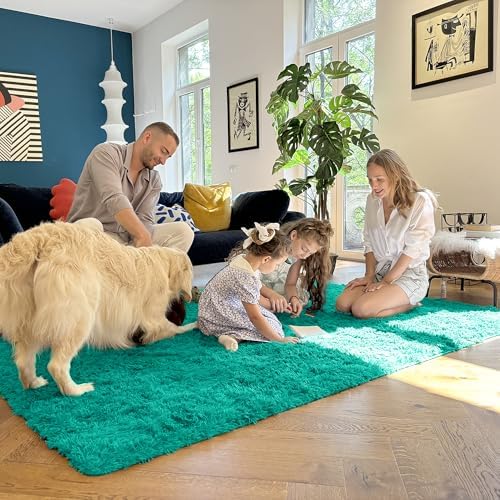 OLANLY 5x8 Machine Washable Large Area Rugs for Living Room, Bedroom, Soft Fluffy Shaggy Bedside Rug, Indoor Floor Carpet for Kids Girls and Boys, Dorms, Nursery, Home Decor Aesthetic, Teal Green - Image 7