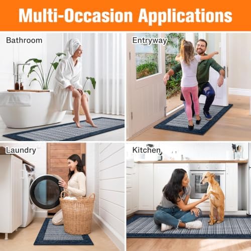 StepRite Kitchen Rugs 2 PCS, Kitchen Mats for Floor, 20"x32"+20"x60", Navy - Image 7