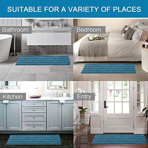 H.VERSAILTEX 2 Piece Bathroom Set - Super Absorbent Chenille Striped Bath Mats - Non Skid, Machine Washable - Turquoise Blue, 47 x 17 Plus 17 x 24 Inches - Image 6