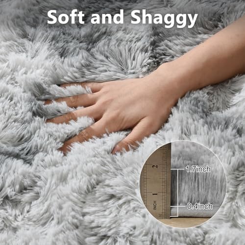 9x12 Extra Large Fluffy Area Rugs for Living Room Tie-Dyed Light Grey - Image 6