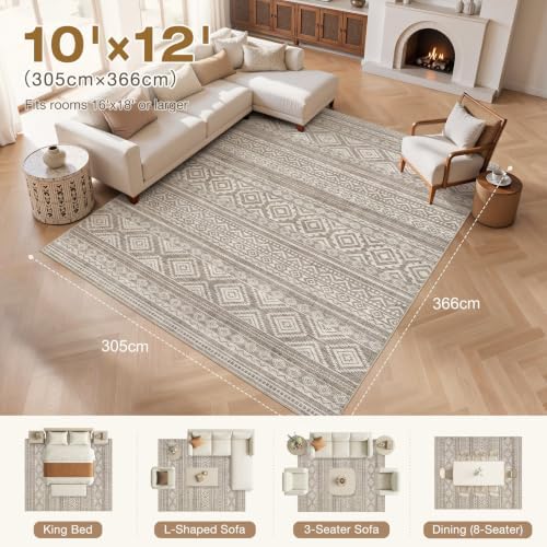 cotiled Boho 10x12 Area Rug for Living Room: Large Moroccan Washable Rug - Image 7