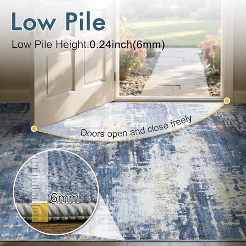 2x6 Ft Abstract Washable Runner Area Rugs for Hallway Gold Blue - Image 6