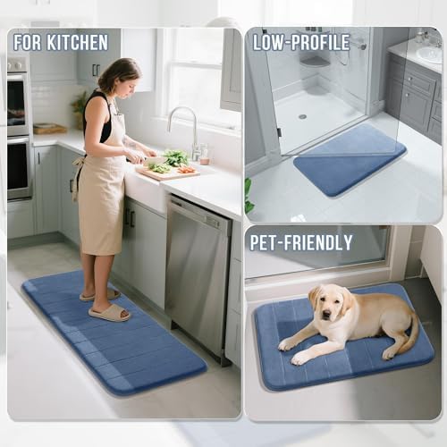 Yimobra Memory Foam Bath Mat Set 3 Pieces- Super Soft Absorbent Quick Dry Bathroom Rug Sets, Machine Washable Non Slip Floor Carpet for Tub Shower, Vanity & Toilet Base, Denim Blue - Image 6