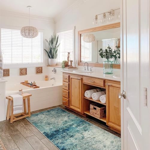 Lahome Modern Abstract Runner Rug with Rubber Backing - 2x6 Washable Rug Runners for Hallways Non Slip, 6 Ft Long Accent Carpet for Bathroom Kitchen Bedroom Entryway,Blue/Grey - Image 6