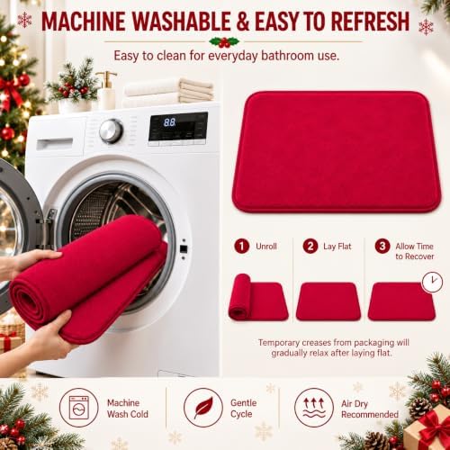RUN HELIX Bathroom Rugs Sets 3 Piece, Soft Absorbent Memory Foam Bath Mats Set, Dry Fast Bath Mat, Machine Washable Bath Rug Set for Bathroom (Christmas Red) Bathrom Decoration - Image 6