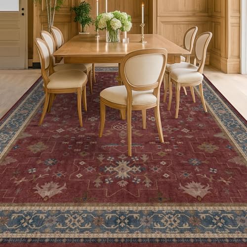 Hazo Haus Oriental 8x12 Large Area Rugs for Living Room - Burgundy Rug for Bedroom Under Bed, Dining Room Under Kitchen Table, Washable Soft Non Slip Unique Indoor Décor - Image 6