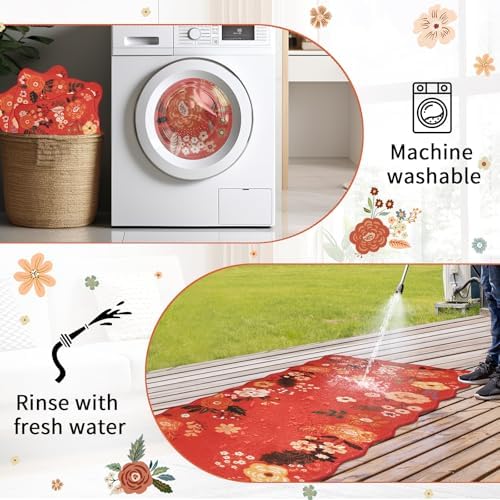 Kitchen Rug Mat Sets 3PC, Cushioned Anti Fatigue Mat Non Slip Washable Kitchens Sink Rug, Vintage Floral Rugs Comfort Standing Mats for Laundry, Desk, Hallway Entryway, Office - Image 6