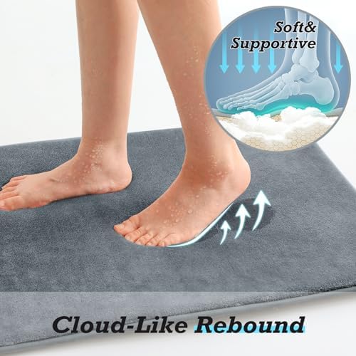 HUXMEYSON Bathroom Rugs Sets 2 Piece, Non-Slip & Quick Dry Bath Mat Set, Ultra Soft Velvet Bath Rugs for Bathroom, Toilet and Shower Floor, Grey - Image 7