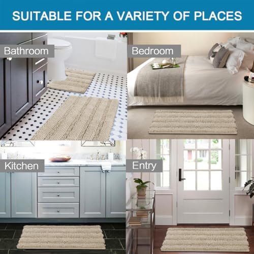 H.VERSAILTEX Bathroom Rug Sets 2 Piece Bath Mats Non Slip Thick Soft Chenille Striped Bath Rug achine Washable Shower Floor Rugs for Tub, Shower and Floor (Fog, 20"x32" Plus 20"x20" U) - Image 6
