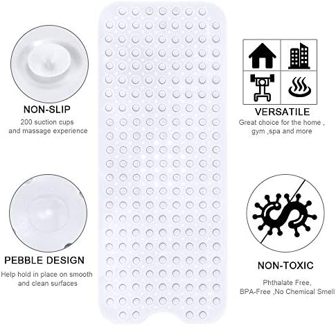 YINENN Bath and Shower Safety Mats 40x16 inch, Non Slip with Suction Cups for Bathroom Stall and Tub Floor, Extra Large and Machine Washable, Drain Holes Keep Bathtub Clean, White - Image 5