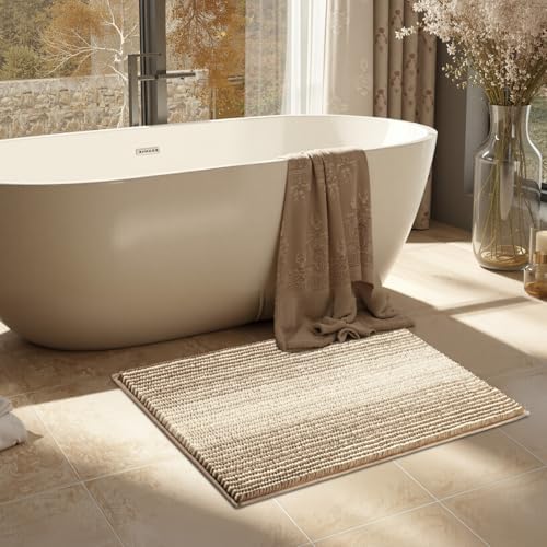 BSICPRO Bathroom Rugs, 17x24 Chenille Bath Mats, Tan - Image 6