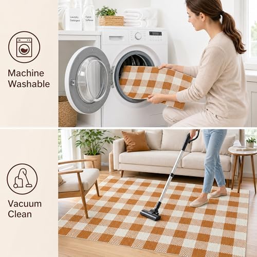 Fall Door Mat Caramel and White Buffalo Plaid Rug 3’x 5’, Washable Layering Rug for Front Door, Entryway, Porch, Farmhouse Decor - Image 7