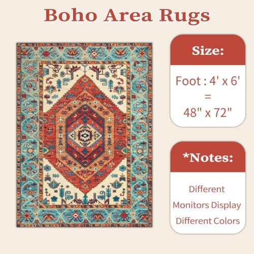 SERISSA 4x6 Washable Non Slip Boho Area Rug for Bedroom,Orange - Image 6