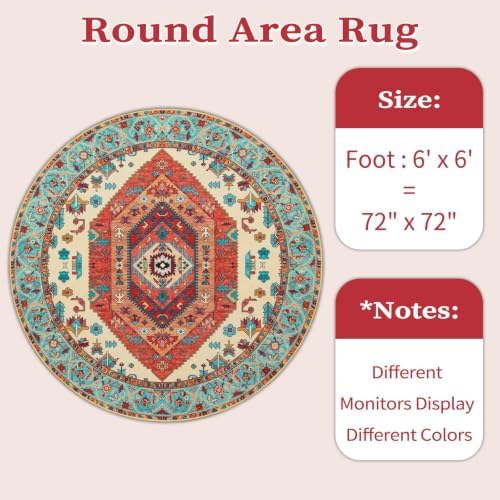 SERISSA 6ft Washable Non Slip Round Boho Area Rug for Bedroom,Orange - Image 6