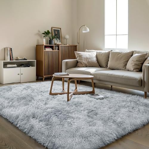 6x9 Thick Tie-Dye Gray Shag Rug for Bedroom, Soft Plush Fluffy Carpet - Image 6