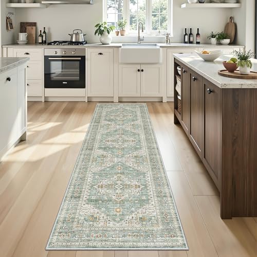 Washable 2x8 Runner Rug,Water Resistant Rug for Hallway, Kitchen Rug Green - Image 7