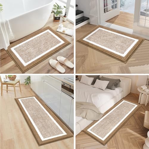 Pauwer Bathroom Rugs 3 Piece Set, Non Slip Washable Bath Mat, Khaki - Image 7