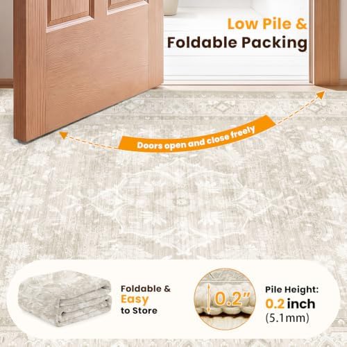 SameBed 9x12 Area Rug Living Room, Vintage Neutral Washable Carpet Beige - Image 7